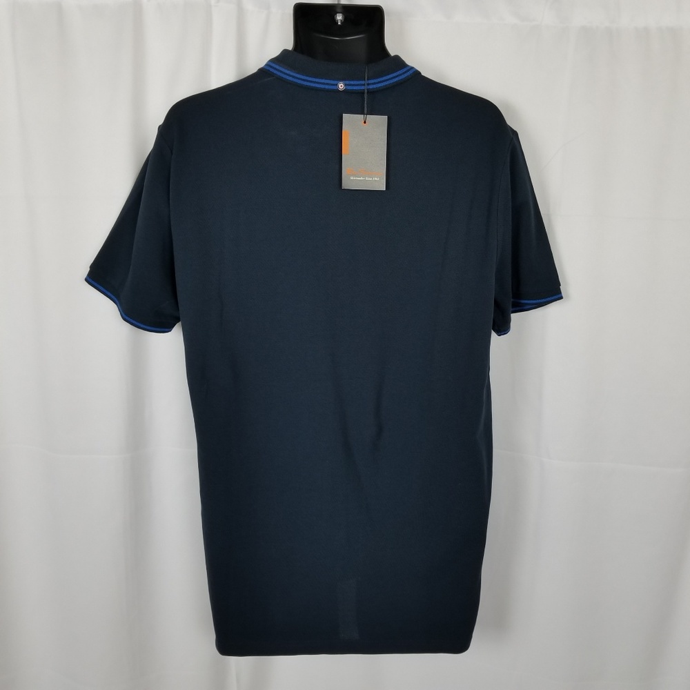 BEN SHERMAN MENS Lg NAVY BLUE PIQUE COTTON POLO - Picture 3 of 5